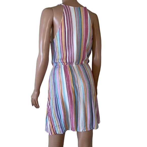Staccato dress faux wrap mini rainbow striped fit flare side tie summer SZ LG - Picture 4 of 10